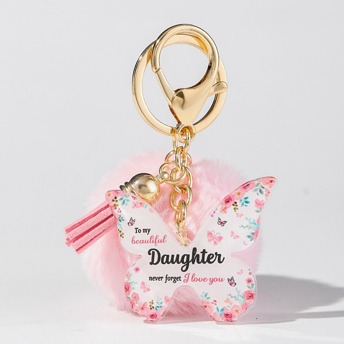 Wholesale Floral Butterfly Keychain Unique Plush Pom Poms and Tassel Gifts for Mom and Grandma